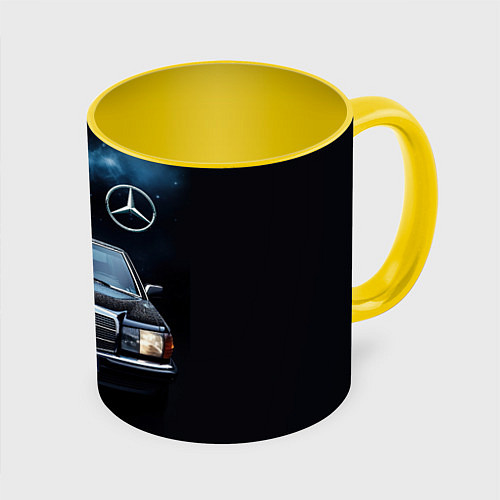 Кружка цветная Мерседес черное небо / 3D-Белый + желтый – фото 1