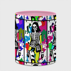 Кружка 3D Разноцветные скелеты девушки - поп-арт - мода, цвет: 3D-белый + розовый — фото 2
