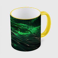 Кружка 3D Зеленые абстрактные волны, цвет: 3D-желтый кант
