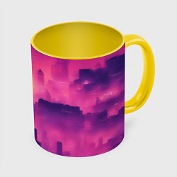 Кружка 3D Розовый город Retrowaves, цвет: 3D-белый + желтый