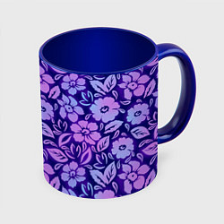Кружка 3D Фиолетовые цветочки, цвет: 3D-белый + синий