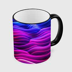 Кружка 3D Синие фиолетовые волны, цвет: 3D-черный кант