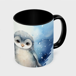 Кружка цветная Милые пингвины акварель