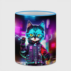 Кружка 3D Cool kitten - cyberpunk - neon glow, цвет: 3D-небесно-голубой кант — фото 2