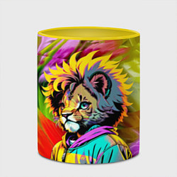 Кружка 3D Funny lion cub - pop art, цвет: 3D-белый + желтый — фото 2