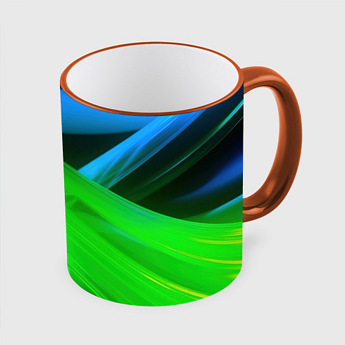 Кружка цветная Blue green abstract / 3D-Оранжевый кант – фото 1