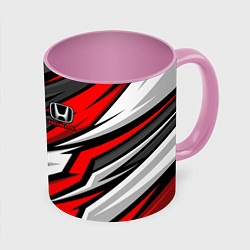 Кружка 3D Honda - CR-V - геометрия, цвет: 3D-белый + розовый