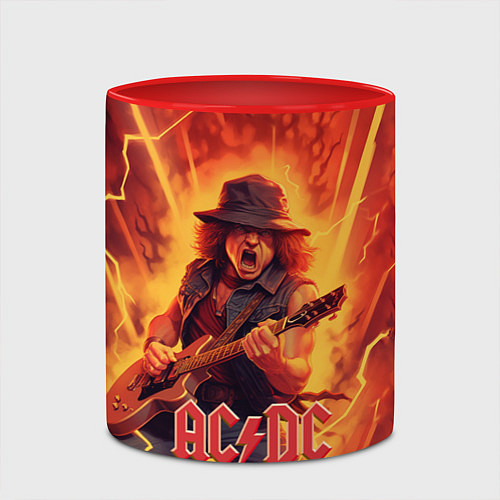 Кружка цветная ACDC rock music fire / 3D-Белый + красный – фото 2