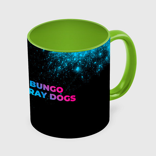 Кружка цветная Bungo Stray Dogs - neon gradient: надпись и символ / 3D-Белый + светло-зеленый – фото 1
