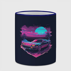 Кружка 3D Пальмы и гоночная машина в пурпурном свечении, цвет: 3D-синий кант — фото 2