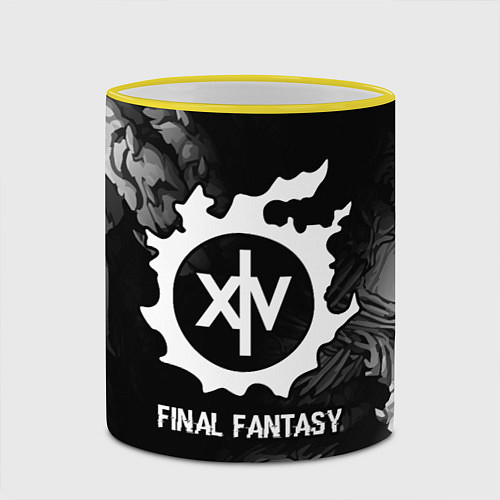 Кружка цветная Final Fantasy glitch на темном фоне / 3D-Желтый кант – фото 2