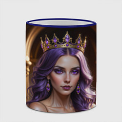 Кружка 3D Девушка с фиолетовыми волосами в короне, цвет: 3D-синий кант — фото 2