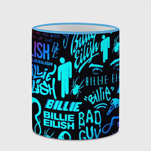 Кружка цветная Billie Eilish neon pattern / 3D-Небесно-голубой кант – фото 2