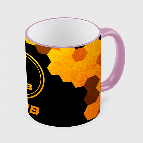 Кружка цветная Saab - gold gradient / 3D-Розовый кант – фото 1