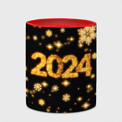 Кружка 3D Новый 2024 год - золотые снежинки, цвет: 3D-белый + красный — фото 2
