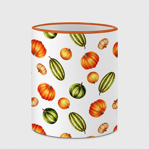 Кружка цветная Разноцветные тыквы - паттерн / 3D-Оранжевый кант – фото 2