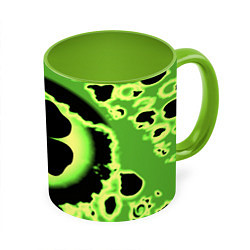Кружка 3D Черный клевер кислотный, цвет: 3D-белый + светло-зеленый