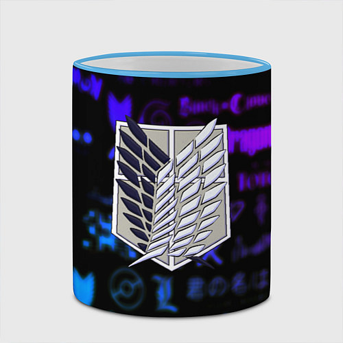 Кружка цветная Неоновые лого атака титанов / 3D-Небесно-голубой кант – фото 2