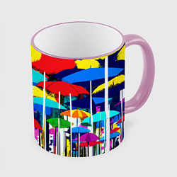 Кружка 3D Mirror pattern of umbrellas - pop art, цвет: 3D-розовый кант