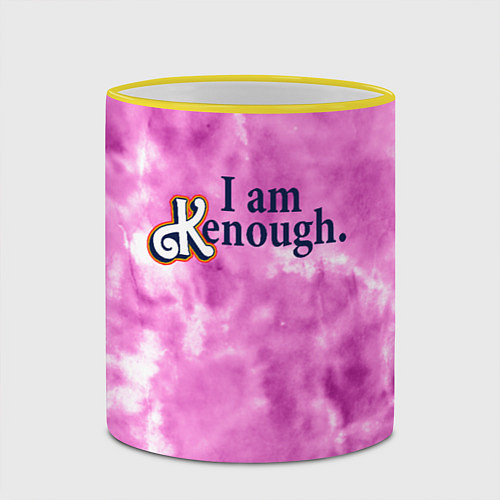 Кружка цветная I am kenough - розовый тай-дай / 3D-Желтый кант – фото 2