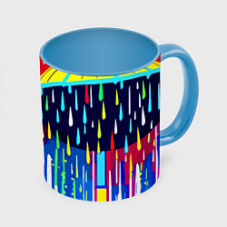 Кружка 3D Два зонтика под дождём - нейросеть, цвет: 3D-белый + небесно-голубой