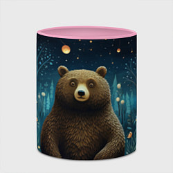Кружка 3D Мишка в ночном лесу в стиле фолк-арт, цвет: 3D-белый + розовый — фото 2