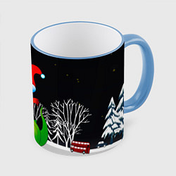 Кружка 3D Дракон в новогоднюю ночь, цвет: 3D-небесно-голубой кант