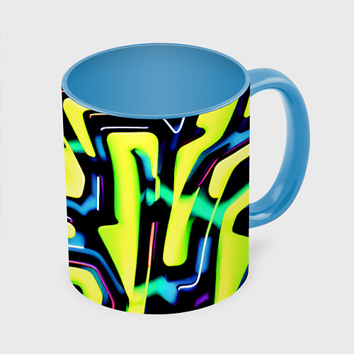 Кружка цветная Mirror abstract composition - неон / 3D-Белый + небесно-голубой – фото 1