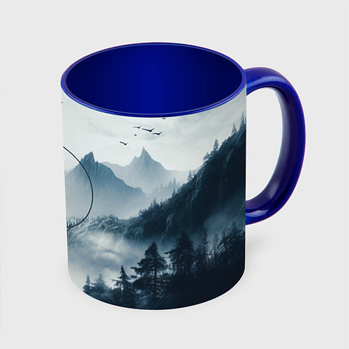 Кружка цветная Утренние горы / 3D-Белый + синий – фото 1