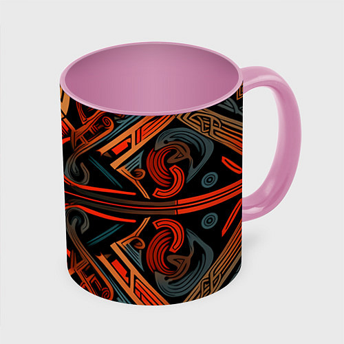 Кружка цветная Орнамент в скандинавском стиле / 3D-Белый + розовый – фото 1