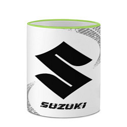 Кружка 3D Suzuki speed на светлом фоне со следами шин, цвет: 3D-светло-зеленый кант — фото 2