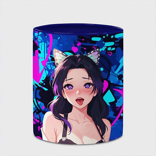 Кружка цветная Шинобу ахегао / 3D-Белый + синий – фото 2