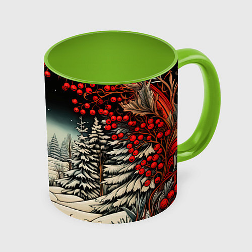 Кружка цветная Новый год природа / 3D-Белый + светло-зеленый – фото 1