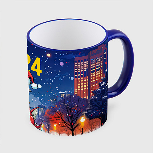 Кружка цветная 2024 красный новогодний дракон / 3D-Синий кант – фото 1