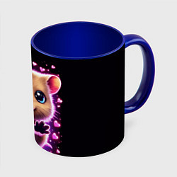 Кружка 3D Квокка улыбака с розовыми сердечками, цвет: 3D-белый + синий