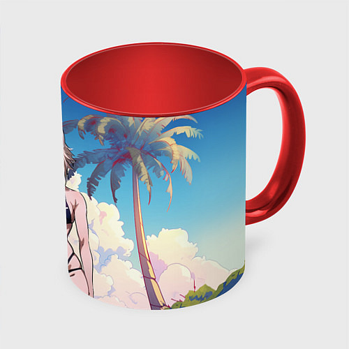 Кружка цветная Дзета в купальнике / 3D-Белый + красный – фото 1