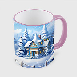 Кружка 3D Снежный зимний фон, цвет: 3D-розовый кант