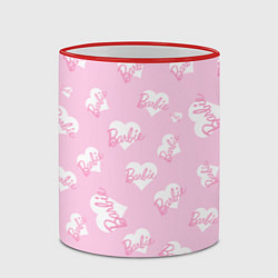 Кружка 3D Барби: белые сердца на розовом паттерн, цвет: 3D-красный кант — фото 2