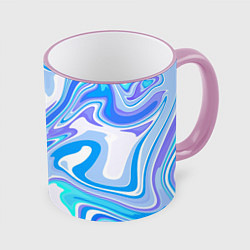 Кружка 3D Абстракция сине-голубая пластика, цвет: 3D-розовый кант