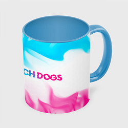 Кружка 3D Watch Dogs neon gradient style по-горизонтали, цвет: 3D-белый + небесно-голубой