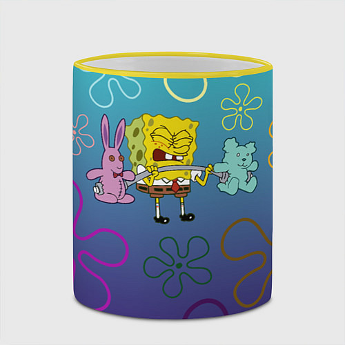 Кружка цветная Spongebob workout / 3D-Желтый кант – фото 2