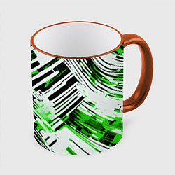 Кружка 3D Киберпанк линии белые и зелёные, цвет: 3D-оранжевый кант