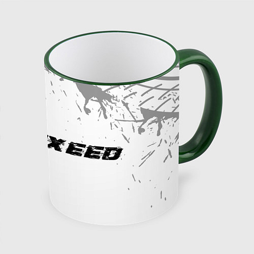 Кружка цветная Exeed speed на светлом фоне со следами шин по-гори / 3D-Зеленый кант – фото 1