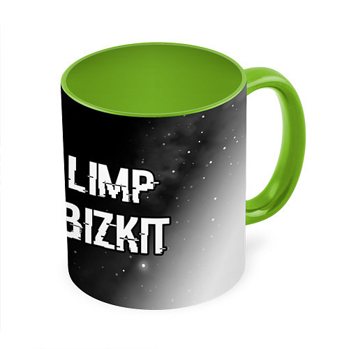 Кружка цветная Limp Bizkit glitch на темном фоне по-горизонтали / 3D-Белый + светло-зеленый – фото 1