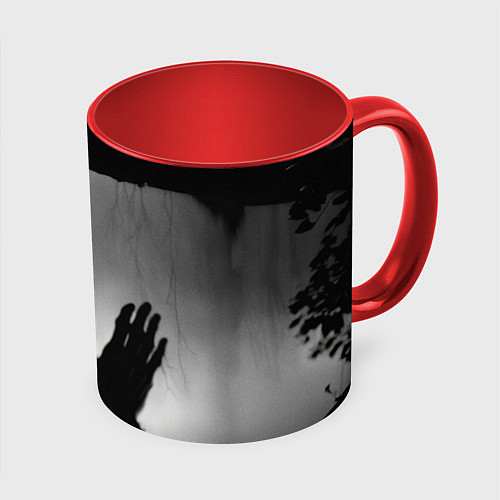 Кружка цветная Руки зомби в ночном тумане / 3D-Белый + красный – фото 1