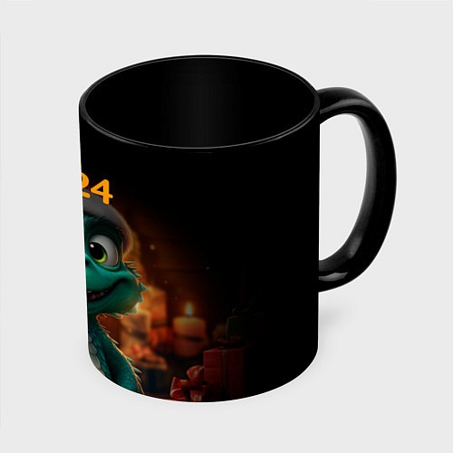 Кружка цветная Зеленый дракон 2024 / 3D-Белый + черный – фото 1