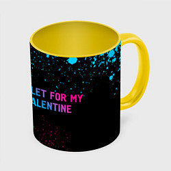 Кружка 3D Bullet For My Valentine - neon gradient по-горизон, цвет: 3D-белый + желтый
