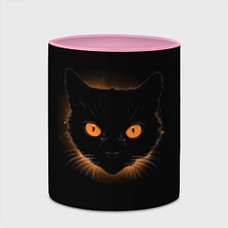 Кружка 3D Портрет черного кота в оранжевом свечении, цвет: 3D-белый + розовый — фото 2