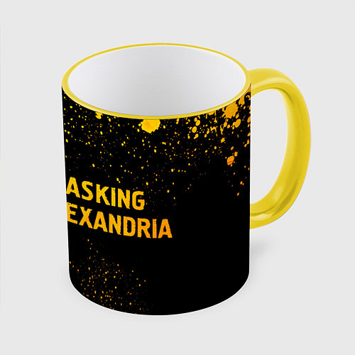 Кружка цветная Asking Alexandria - gold gradient по-горизонтали / 3D-Желтый кант – фото 1