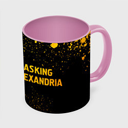 Кружка 3D Asking Alexandria - gold gradient по-горизонтали, цвет: 3D-белый + розовый